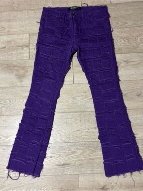 Valabasas Stacked Ripped Patchwork Purple Jeans for Men